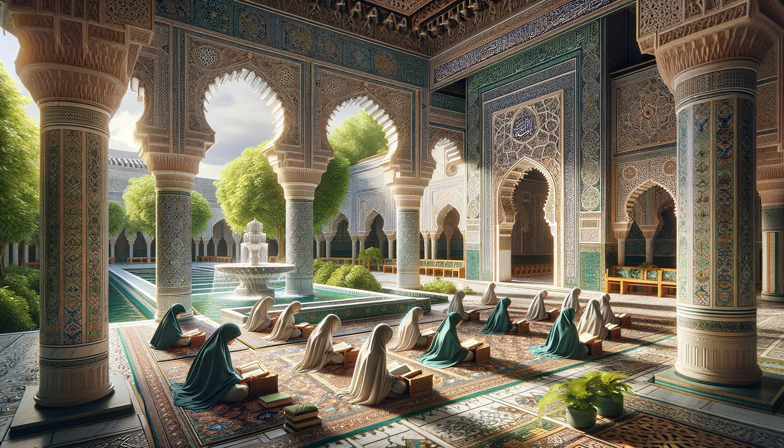 DALL·E-2023-11-23-23.28.06-A-serene-and-culturally-rich-scene-of-a-Muslim-girls-madrasa-showcasing-an-elegant-Islamic-architecture-with-intricate-geometric-patterns-and-Arabic